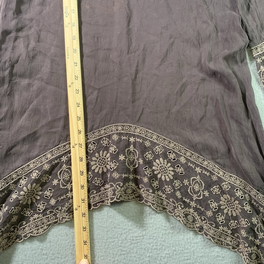 Johnny Was Brown Embroidered Asymmetrical V-neck Tunic Top Size S - Picture 4 of 11